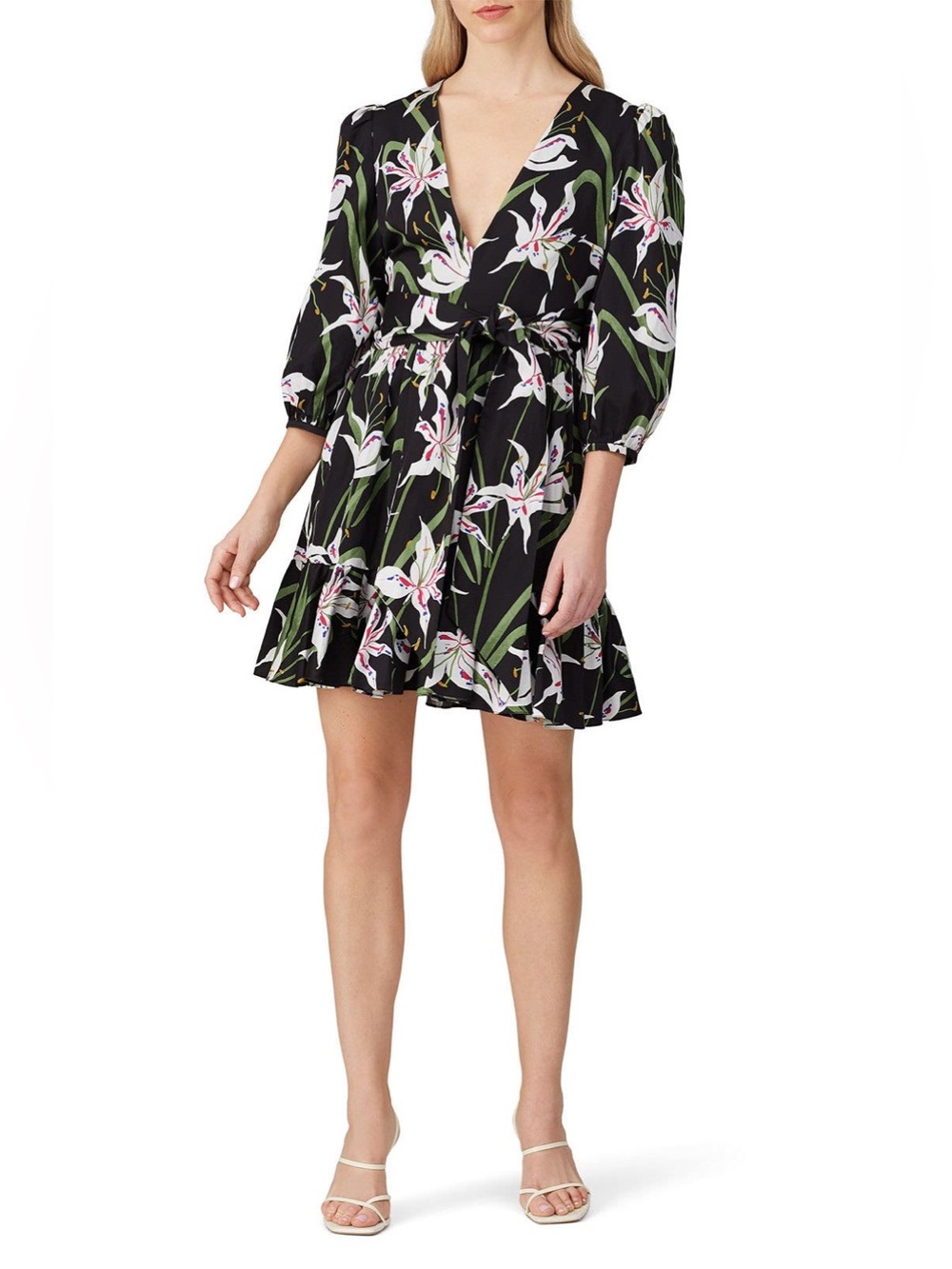 Borgo De Nor Anita Black Mini Dress with White & Pink Floral 2
